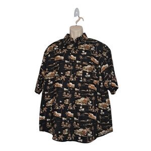 Puritan Men's Woody Wagon Casual Button-Down Shirt Size XL Black & Tan